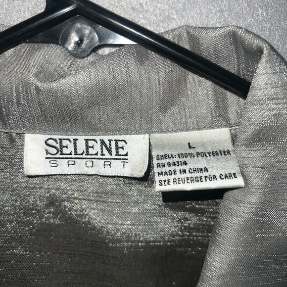 Selene Sport Blouse Women's Large Silver Metallic Button-Up 3/4 Sleeve Collard - Picture 5 of 7